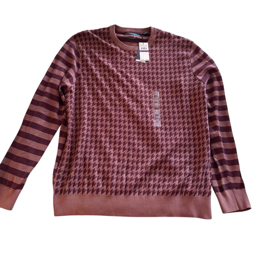 NWT Perry Ellis Men's Houndstooth Crewneck Sweater - Brown/Maroon